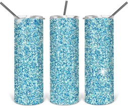 Blue Glitter Print Sublimated Stainless Steel Double Wall Tumbler 20 oz - £23.02 GBP