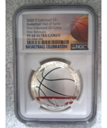 2020-P BASKETBALL HALL FAME $1 COLORIZED SILVER DOLLAR COIN NGC PF69 UC ... - €63,58 EUR