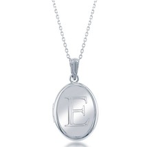 Sterling Silver Shiny Oval with Center &quot;E&quot; Initial Locket W/Chain - £65.30 GBP