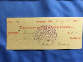 1915 Exchange National Bank Tampa Florida Obsolete Check Cashed - £15.62 GBP