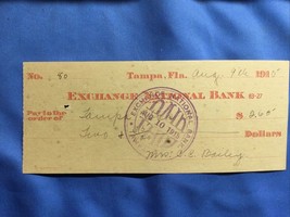 1915 Exchange National Bank Tampa Florida Obsolete Check Cashed - $19.78