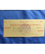 1915 Exchange National Bank Tampa Florida Obsolete Check Cashed - £15.63 GBP