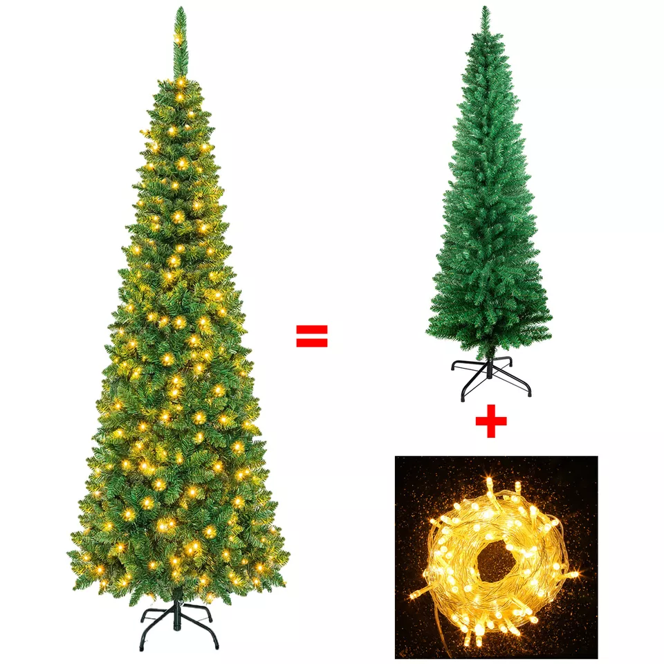Pencil Christmas Tree 5FT with Lights Artificial Bushy Pine Xmas Slim Tree - $85.98