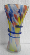 Murano Like Style Stretched Venetian Multi Colored Vase With Blue Glass Design D - £64.58 GBP