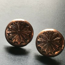 Vintage Large Solid Copper Hollow Round w Starburst Overlay Screwback Earrings – - £6.24 GBP