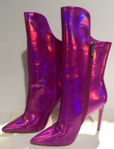 Azalea Wang Pink Halo Holographic Stiletto Calf Boots Size 10 - $38.97