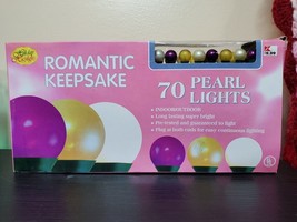 Xmas Holiday Highlights 70 Pearl Lights Purple/Gold/White Romantic Keepsake NOS - $14.03