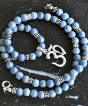 Mala Beads Necklace, statement necklace, Blue stone, Om Necklace, Chalcedony 722 - £37.91 GBP