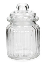 Glass Canister With Lid Ribbed Clear 3 X 4.9375 Inches - £17.96 GBP