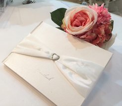Gisela Graham Beautiful Ivory Diamante Heart Sash Wedding Guest Book - £21.42 GBP