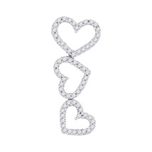 10k White Gold Womens Round Diamond Triple Cascading Heart Outline Pendant 1/5 - £143.08 GBP