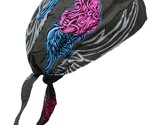 Capsmith Twisted Pink Hearts Blue Wings Over Black Head Wrap Durag Doo R... - $12.40