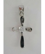 CLASSICAL CROSS PENDANT W/ CLEAR STONE 18KGP CHARM ONLY 1 PIECE SILVER C... - £12.04 GBP