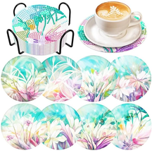 8 PCS Boho Flower Diamond Painting Art Coaster with Holder DIY Boho Flow... - $18.67