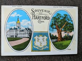 Vintage Postcard Souvenir of Hartford, Connecticut, State Capitol, Charter Oak - £3.13 GBP