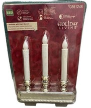 Holiday Living Flameless LED Battery Candolier w/Light Sensor 3 Candles 10” New - £14.94 GBP