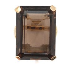 14k Gold Ring with Large Emerald Cut Genuine Natural Smoky Quartz (#J6608) - £709.86 GBP