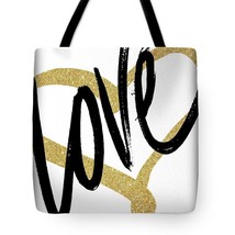 Gold Heart Black Script Love Tote Bag - £24.84 GBP