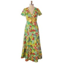Vintage 1960s Rona Floral Cotton Summer Cruise Party Gown Ribbon Trim Sz M - $2,303.87 MXN