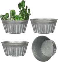 10 Inch Silver Metal Rustic Plant Pots From Vensovo - 4 Pcs\. Shallow Galvanized - £34.47 GBP