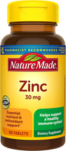 Nature Made Zinc 30 mg, Dietary Supplement for Immune Health and Antioxidant Sup - $10.88