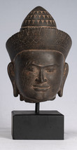 Antique Banteay Srei Style Stone Mounted Khmer Buddha Head - 24cm / 10&quot; - £879.77 GBP
