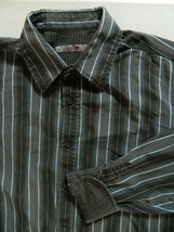 Mens Red X Gray Striped Button Front Long Sleeve Shirt Flip Cuffs Sz Medium - $15.79