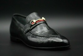 Handmade genuine black printed leather moccasin formal shoes - £115.37 GBP