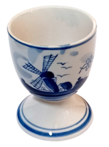 Vintage Delft Blue Holland Farm Design Art Porcelain Egg Cup Trinket Collectible - £7.64 GBP
