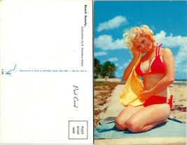 Beautiful Hot Blond Lady Woman Red Swimsuit Posing Beach Vintage Postcard - £8.88 GBP