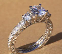 Vintage Art Deco 1.50 Ct Round Diamond 3 Stone Engagement Ring 14k White Gold FN - £103.17 GBP