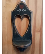 Old Wooden Sconce Candle Holder With Heart Cutout And Peg Wall Mount Dec... - $509.04 MXN