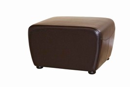 Dark Brown Full Bi-Cast Leather Ottoman With Round Sides Modern Footstool - £151.85 GBP