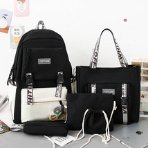 5 Pcs Set Canvas Rucksack Women Backpack High School Bags for Teenage Girls Kawa - £55.57 GBP