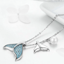 Exquisite 925 Sterling Silver Blue Mermaid Tail Shell Pearl Pendant Necklace - £55.93 GBP