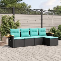 5 Piece Patio Sofa Set with Cushions Black Poly Rattan - $9,246.95 MXN