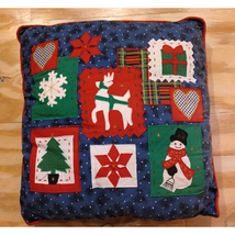 Christmas Toss Pillow Patchwork Snowman Snowflake Tree 15 x 15 Seasonal ... - $11.99