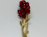 Vintage Dozen Red Roses on Gold Tone Stems Brooch Pin Signed W 2 1/8&quot; X ... - $19.75