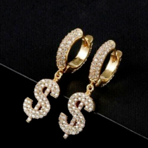 2Ct Round Simulated Diamond 14K Yellow Gold Plated &quot;$&quot; Sign Drop/Dangle Earrings - £109.60 GBP