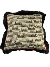 Vintage Train Locomotive Throw Pillow White Red Black Ruffle Retro 19.5&quot; Square - £22.48 GBP