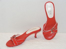 Coach &quot;Landis&quot; Red Leather &amp; Patent Leather Straps Slide Sandal Size 6.5B Guc - £16.77 GBP