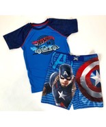 Marvel Captain America Boys Swim Shirt &amp; Shorts Trunks Size 7 Small - £8.74 GBP