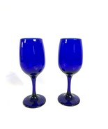 2 Libbey 7.25&quot; Tall Cobalt Blue Juice Drink Wine Bar Glasses Marked L - £17.44 GBP