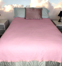 Vintage Blanket Pink With Satin Border 74 x 70 inches Polyester Twin/Ful... - $18.69
