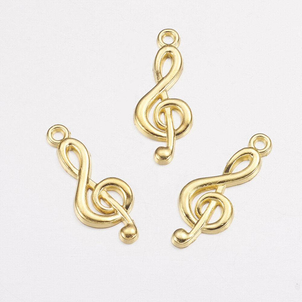 Primary image for 3 Treble Clef Charms Shiny Gold Tone Music Pendants Band Choir Singing Findings