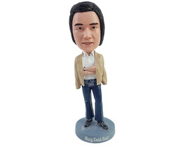 Custom Bobblehead Trendy and fashionable dude with a nice jacket over the crosse - £69.98 GBP