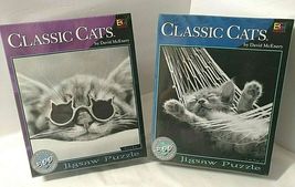 2 CLASSIC CATS Puzzles Cat Nap 2 + Kool Kat 529 Pcs Black &amp; White David ... - $46.98
