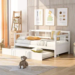 Twin Size Day Bed With Trundle, Wooden Daybed Frame, For Bedroom Guest R... - £379.58 GBP