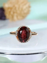 3Ct Oval Cut Simulated Red Garnet Halo Engagement Ring 14K Rose Gold Plated - £39.45 GBP