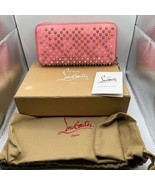 Christian Louboutin Pink Studded Zippy Wallet with Box Dustbag And Care ... - $446.74